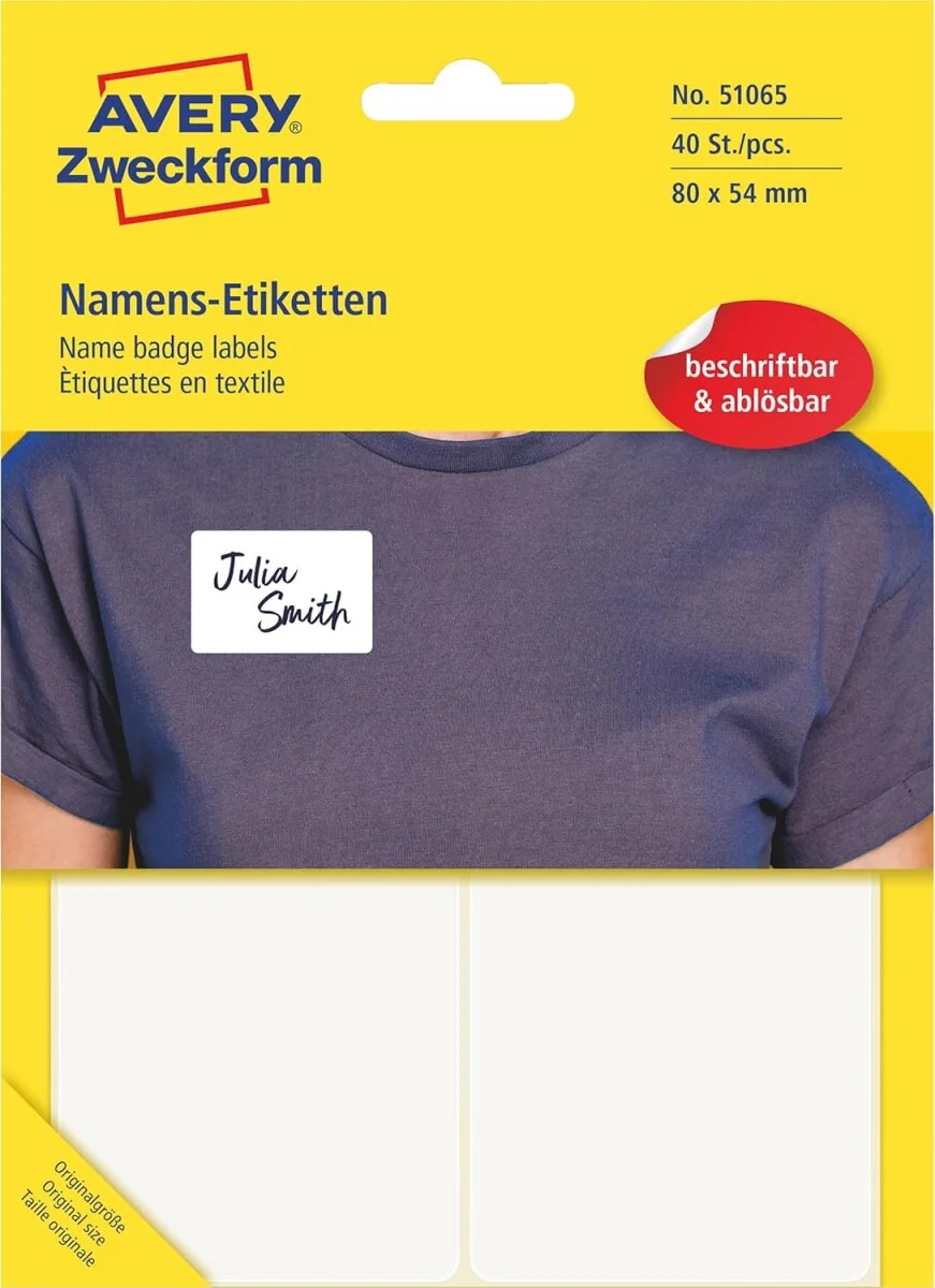 AVERY Zweckform Namens-Etiketten, 80 x 54 mm, ablösbar, weiß (EAN: 4004182510650)