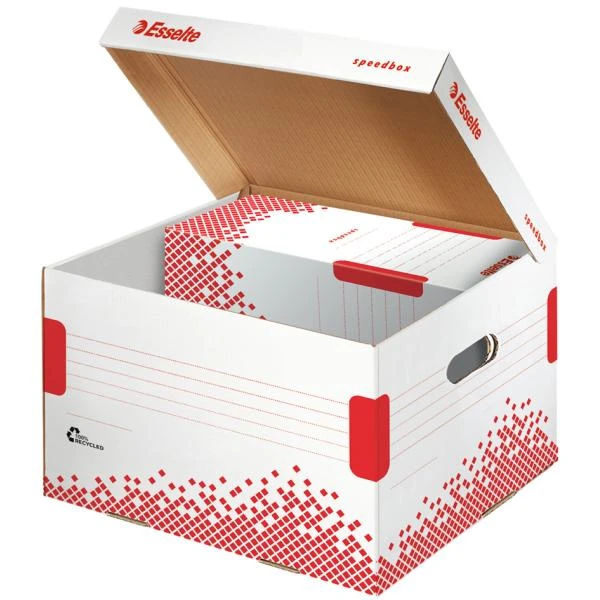 Esselte Archiv-Klappdeckelbox SPEEDBOX, Größe: M, weiß/rot, (EAN: 4049793026022)