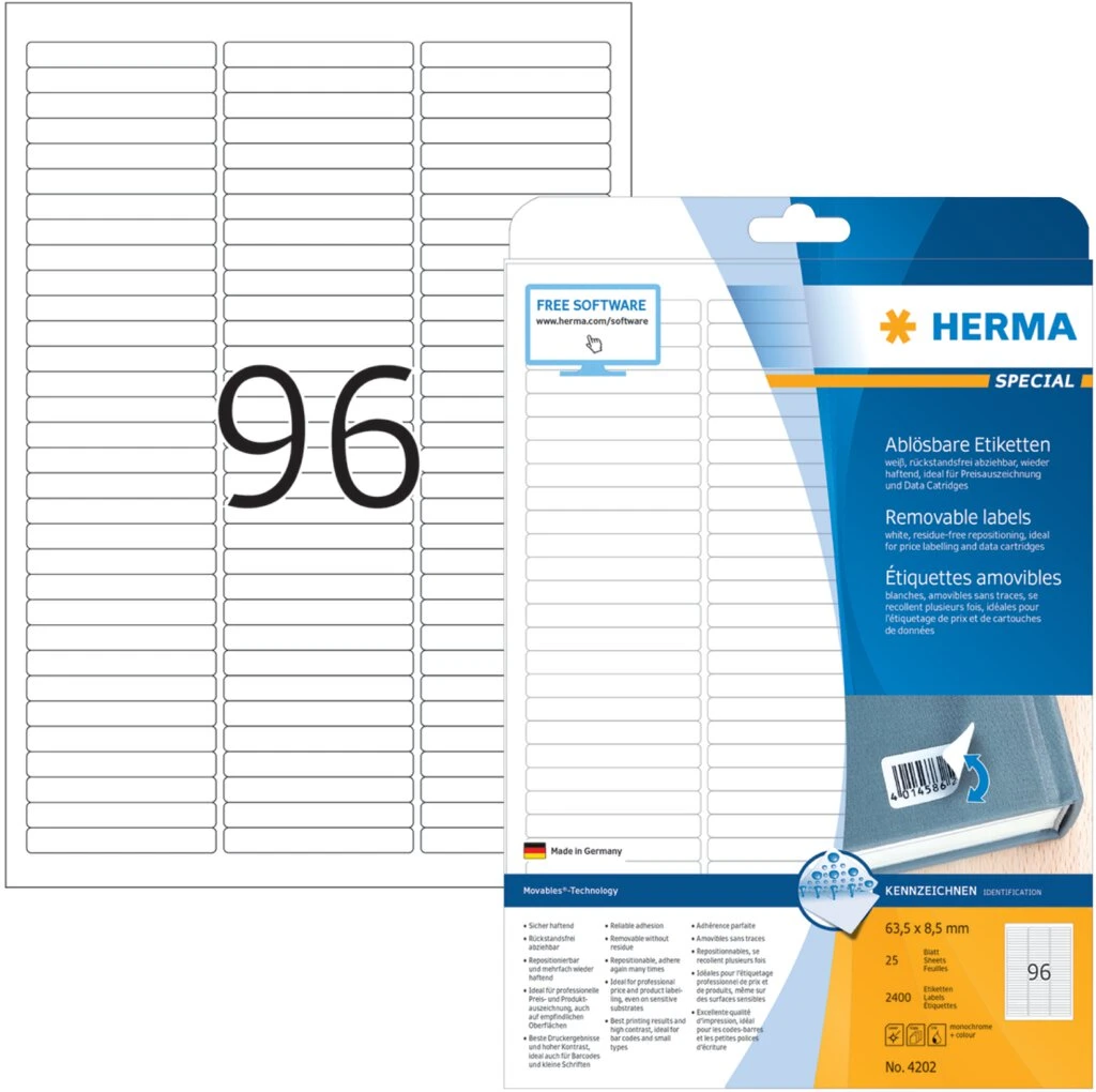 HERMA Universal-Etiketten SPECIAL, 63,5 x 8,5 mm, weiß (EAN: 4008705042024)