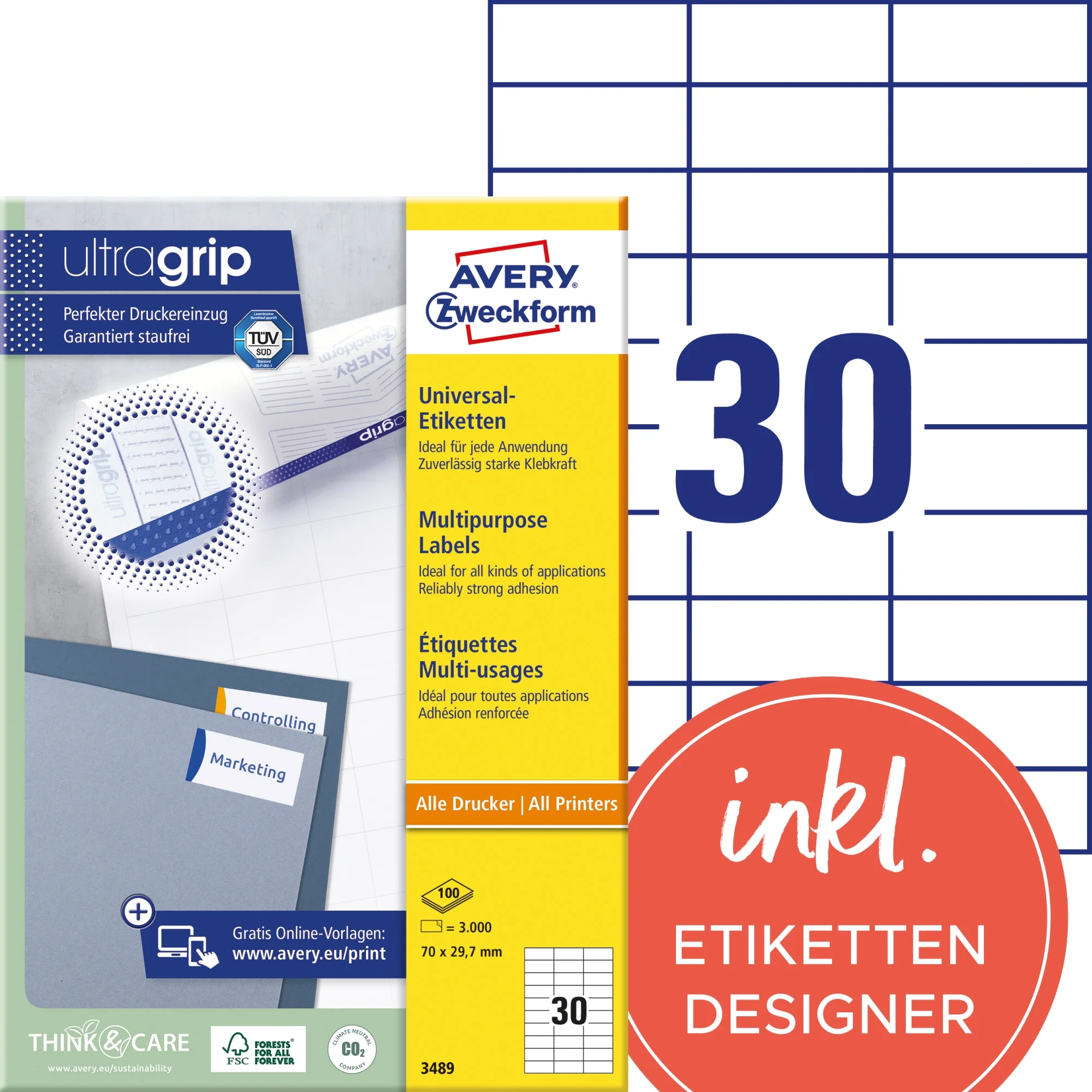 AVERY Zweckform Universal-Etiketten, 70 x 29,7 mm, weiß (EAN: 4004182034897)