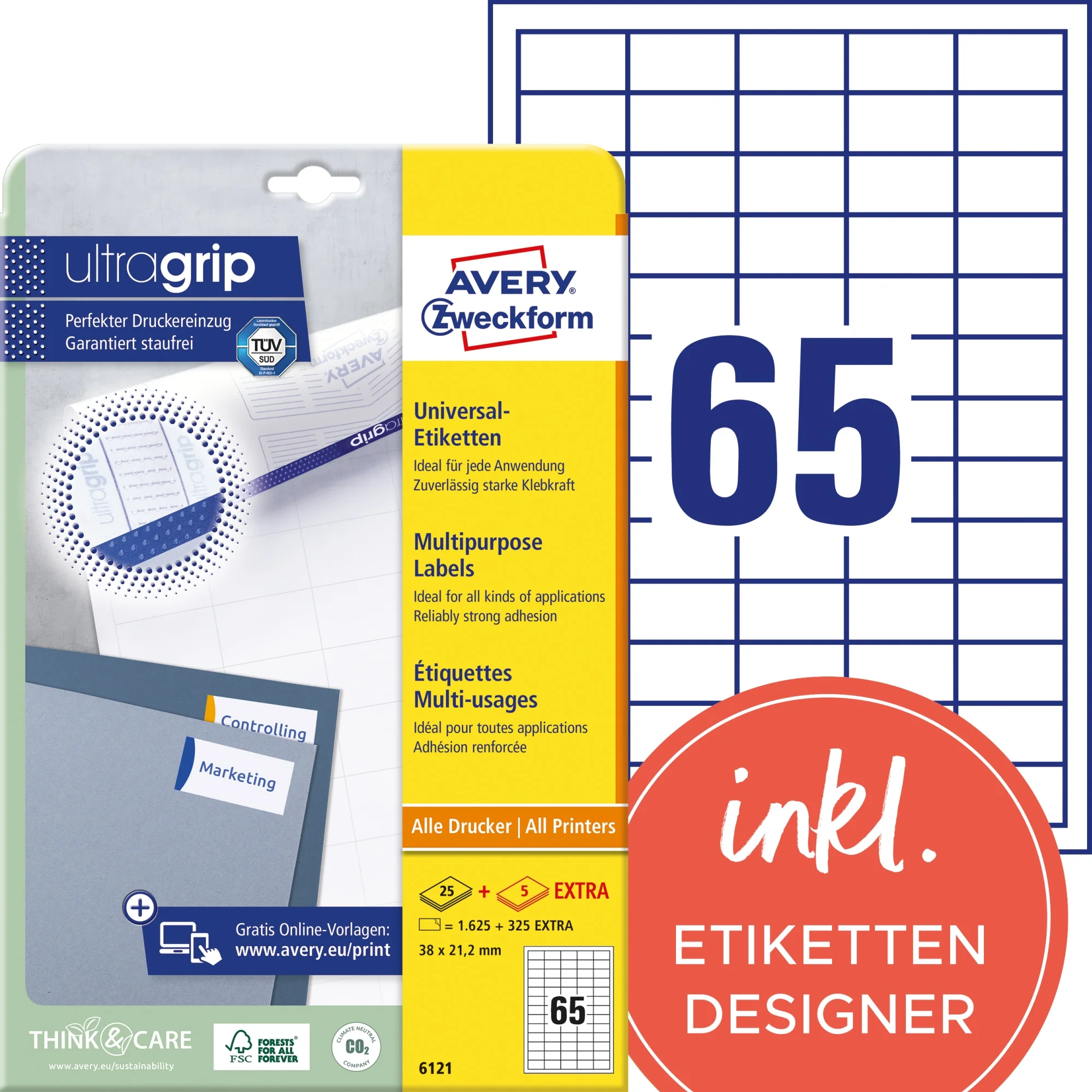 AVERY Zweckform Universal-Etiketten, 38 x 21,2 mm, weiß (EAN: 4004182061213)