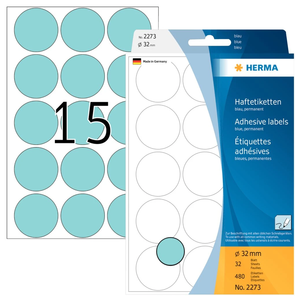 HERMA Markierungspunkte, Durchmesser: 32 mm, blau (EAN: 4008705022736)