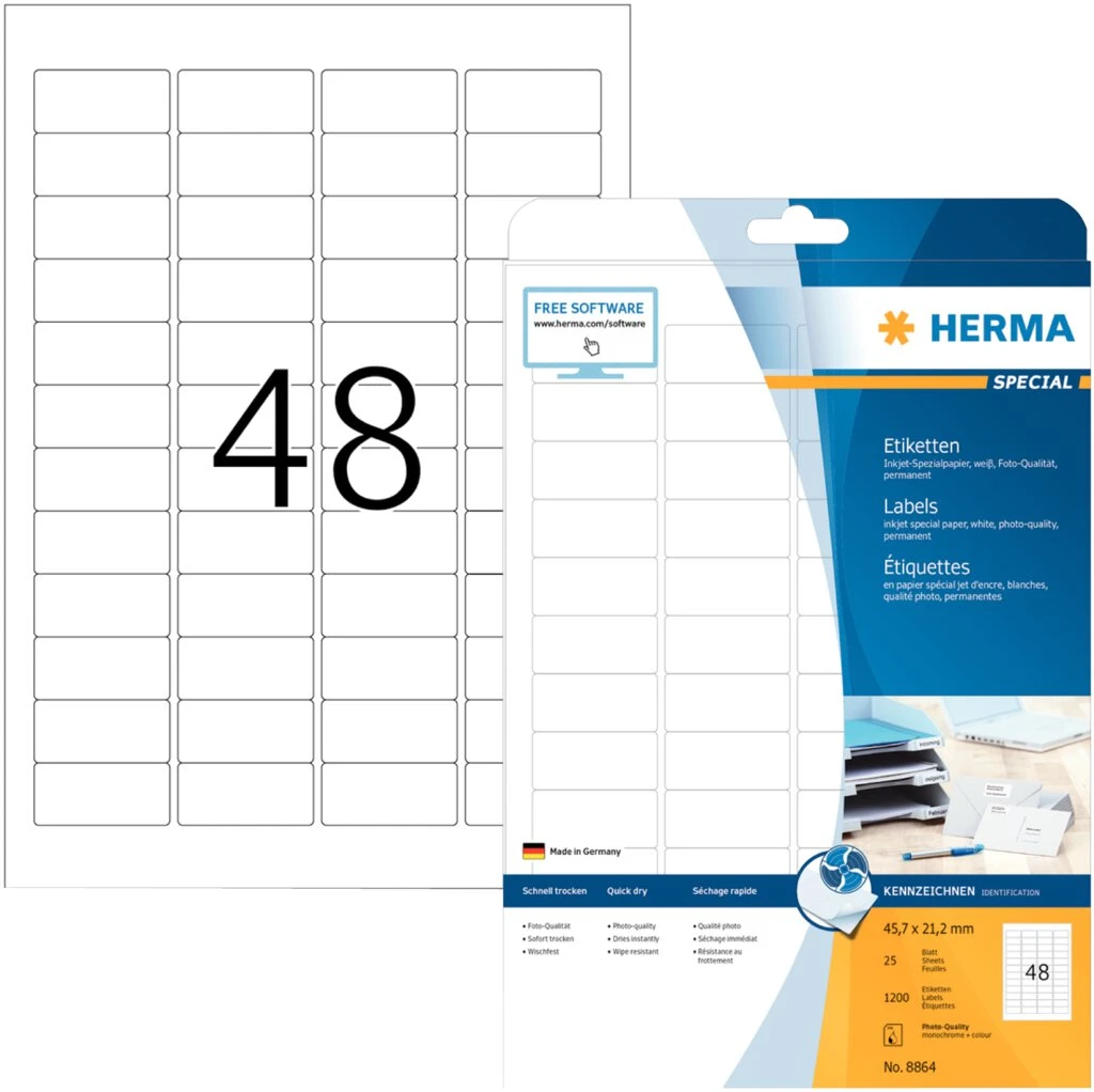 HERMA Inkjet-Etiketten SPECIAL, 45,7 x 21,2 mm, weiß (EAN: 4008705088640)