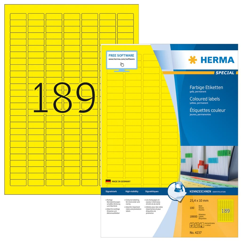 HERMA Universal-Etiketten SPECIAL, 25,4 x 10 mm, gelb (EAN: 4008705042376)