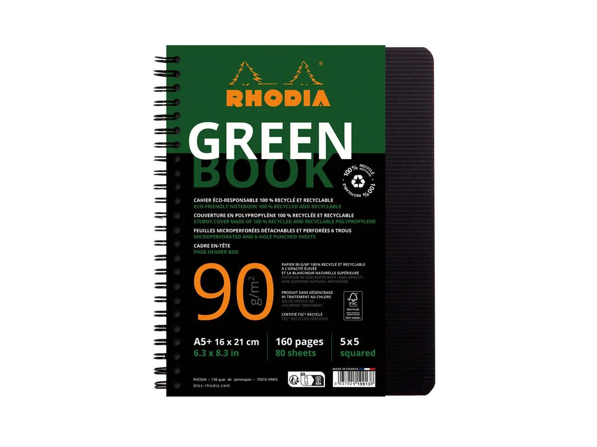RHODIA Collegeblock GREENBOOK, DIN A5+, kariert, schwarz (EAN: 3037921199138)