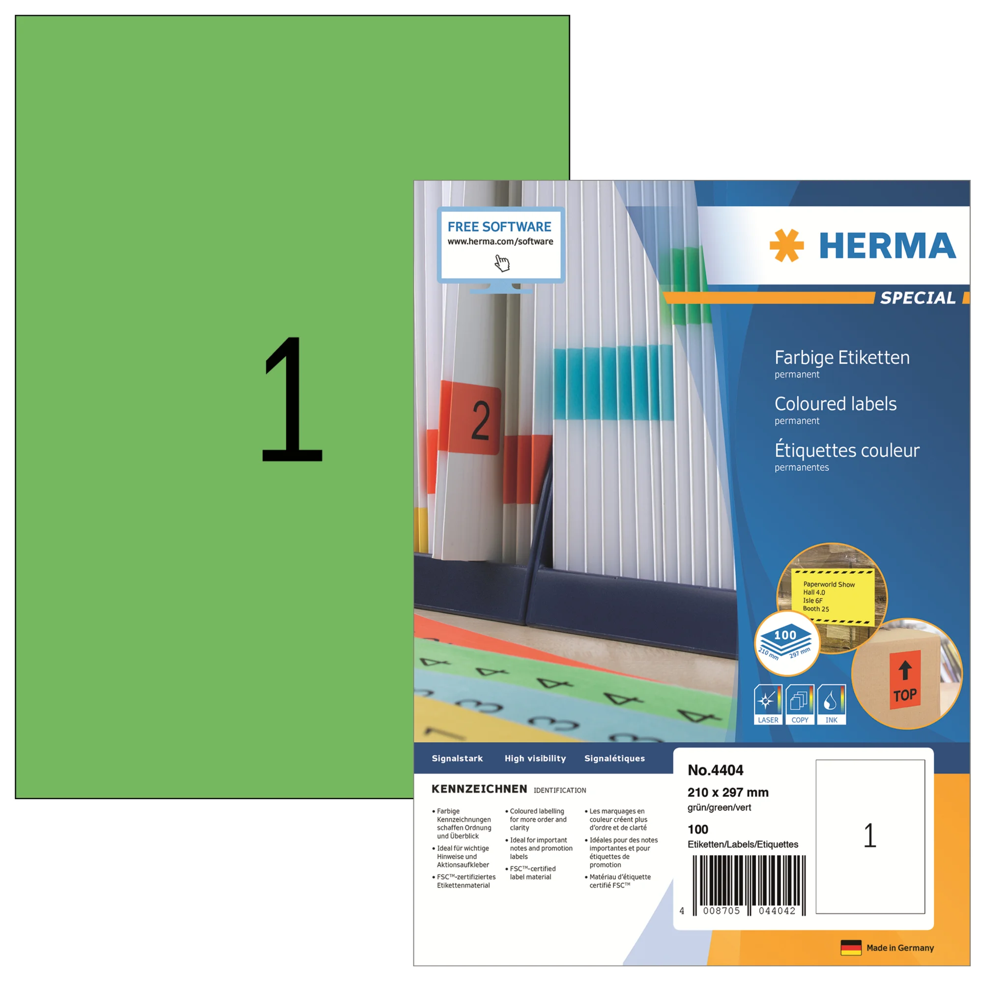 HERMA Universal-Etiketten SPECIAL, 210 x 297 mm, grün (EAN: 4008705044042)