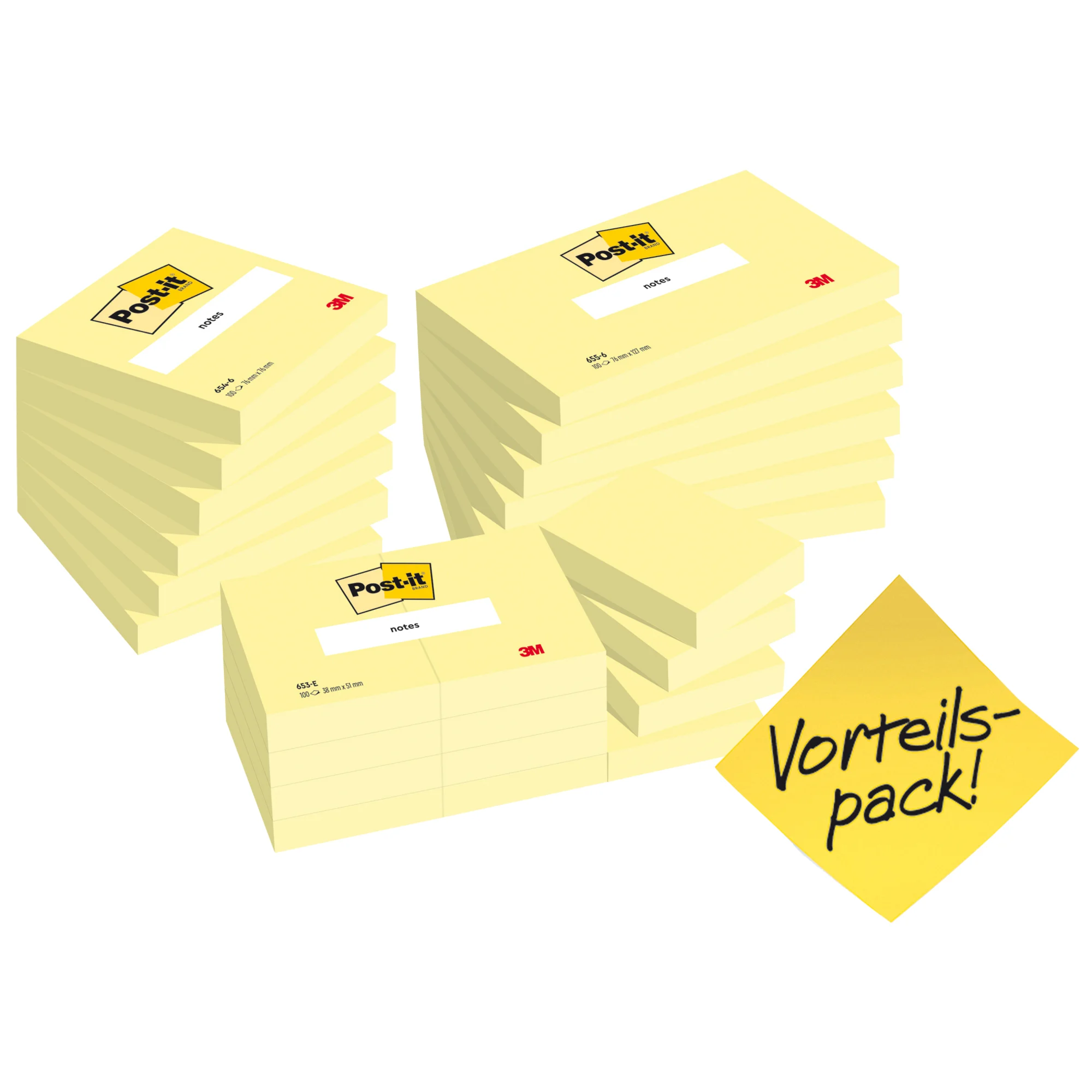 Post-it Haftnotizen notes, Größen sortiert, Promotion, gelb (EAN: 4064035092306)