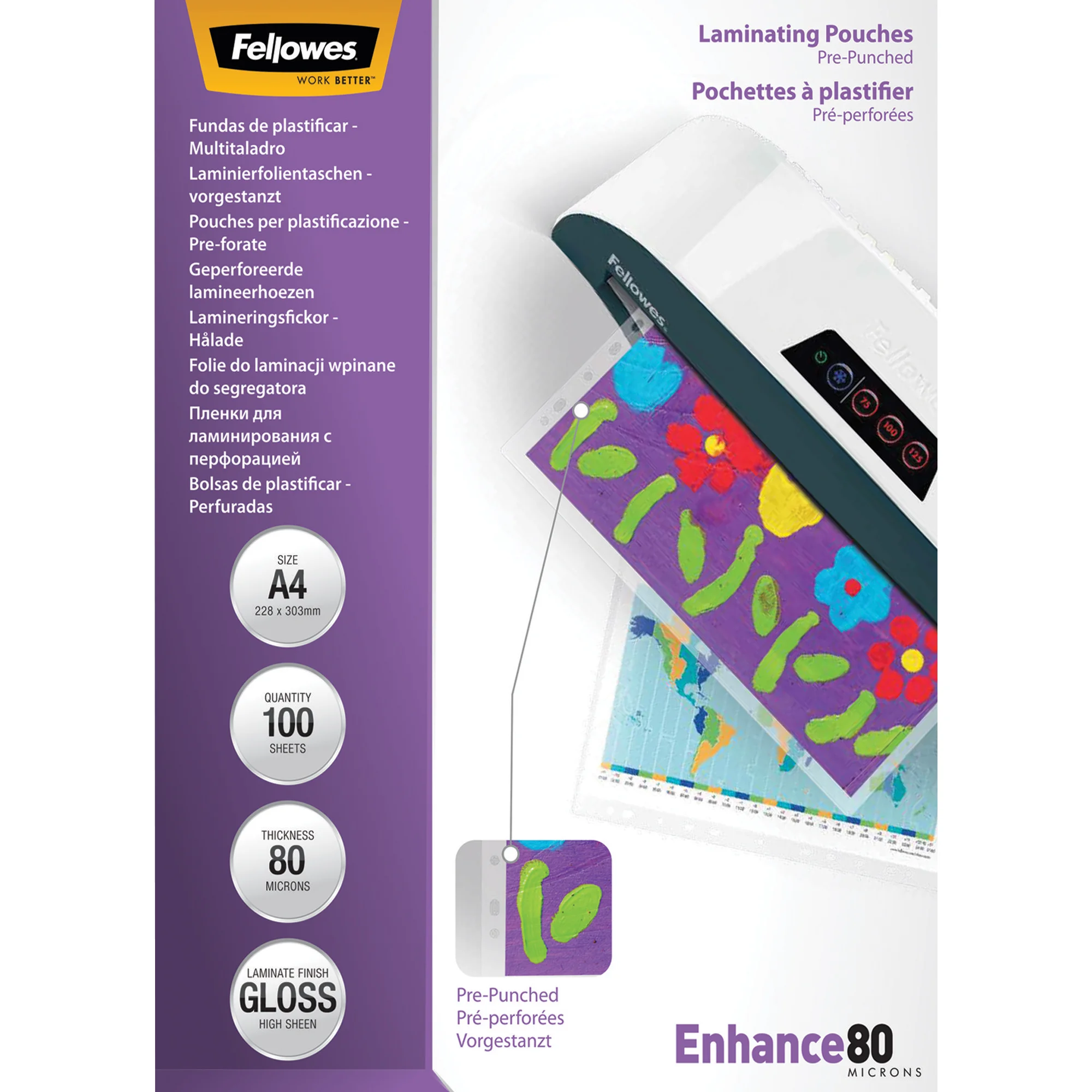 Fellowes Laminierfolientasche, vorgestanzt, 228 x 303 mm (EAN: 0043859521821)