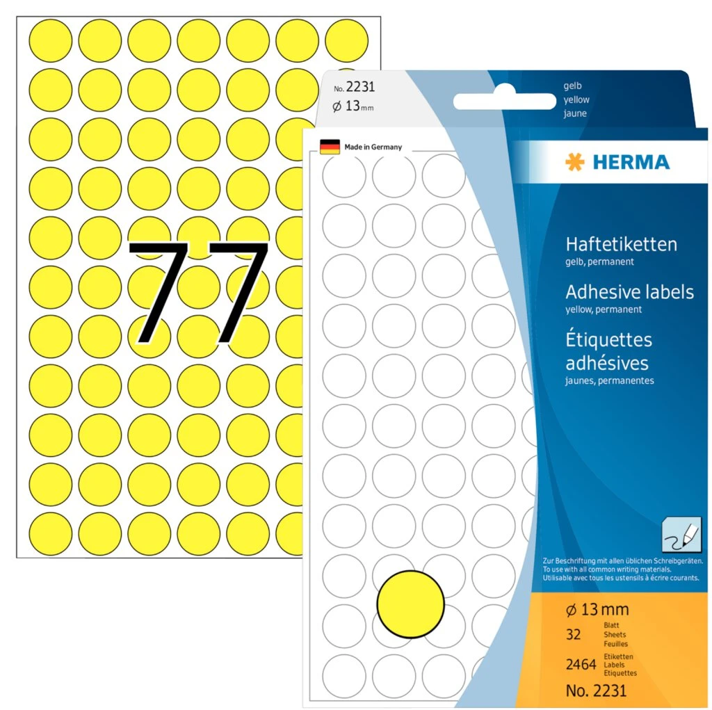 HERMA Markierungspunkte, Durchmesser: 13 mm, gelb (EAN: 4008705022316)