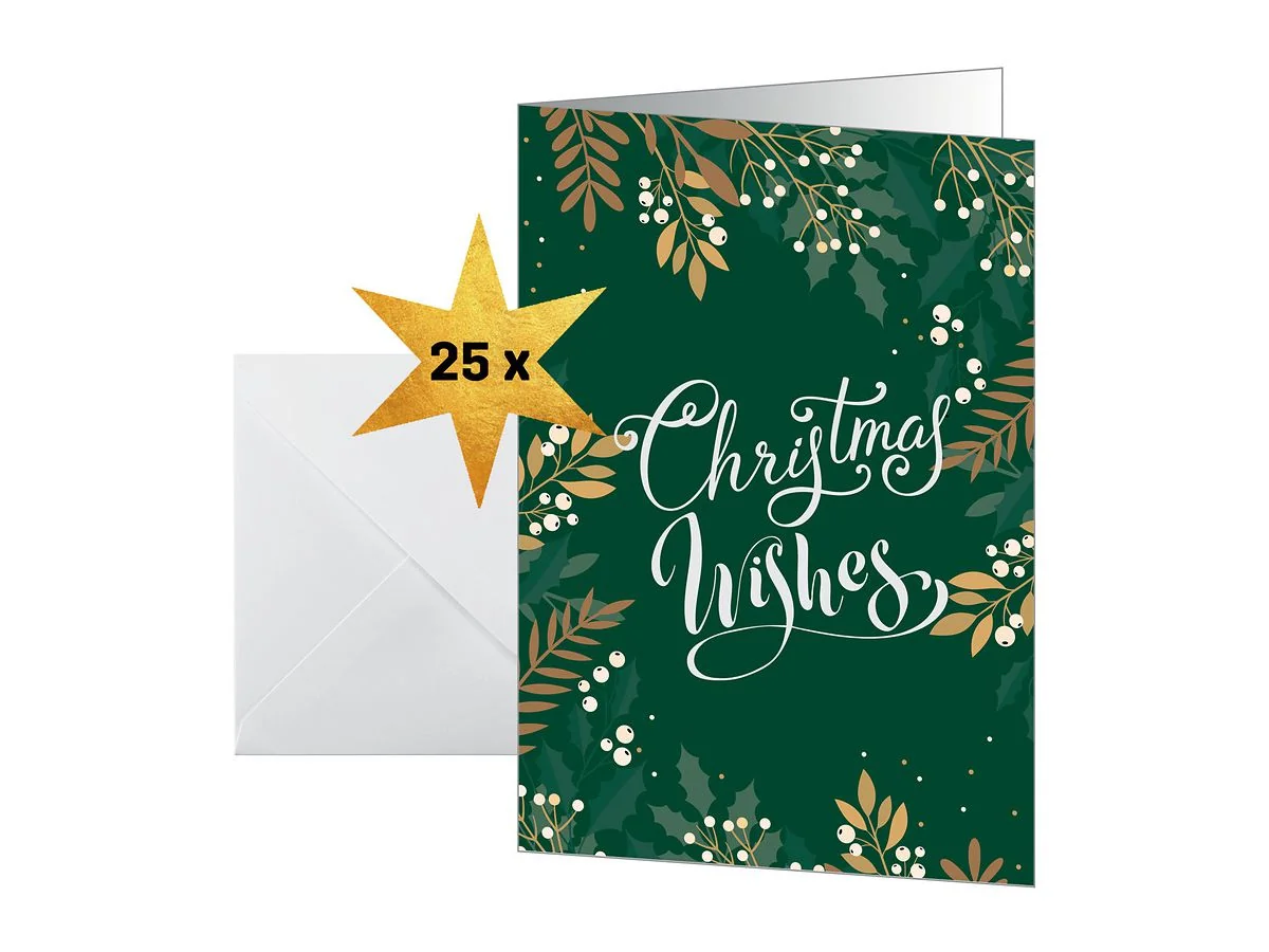sigel Weihnachtskarte "Christmas wishes", DIN A6 hoch, grün, beige, weiß (EAN: 4004360786327)