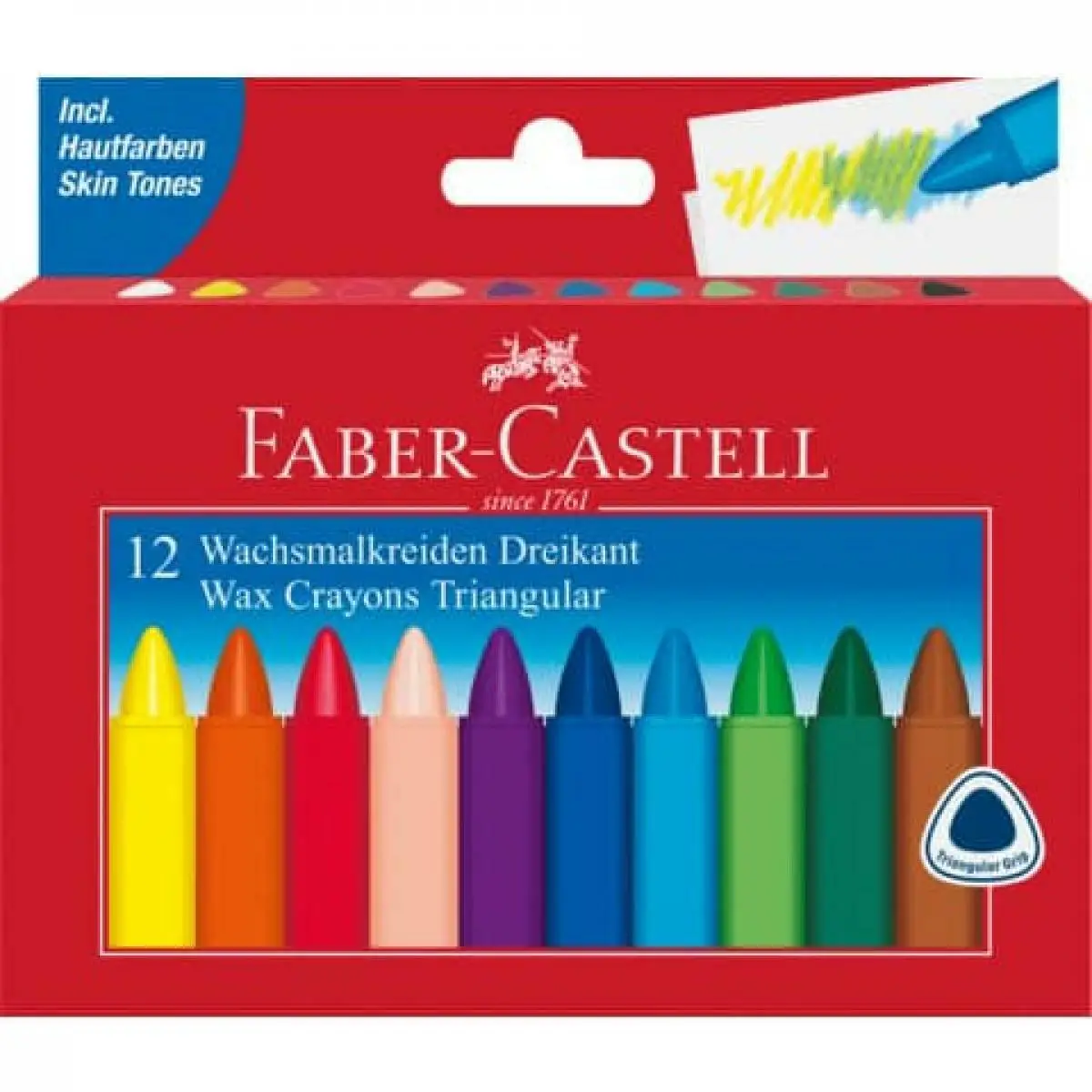 FABER-CASTELL Dreikant-Wachsmalkreide, 12er Kartonetui (EAN: 4005401200109)