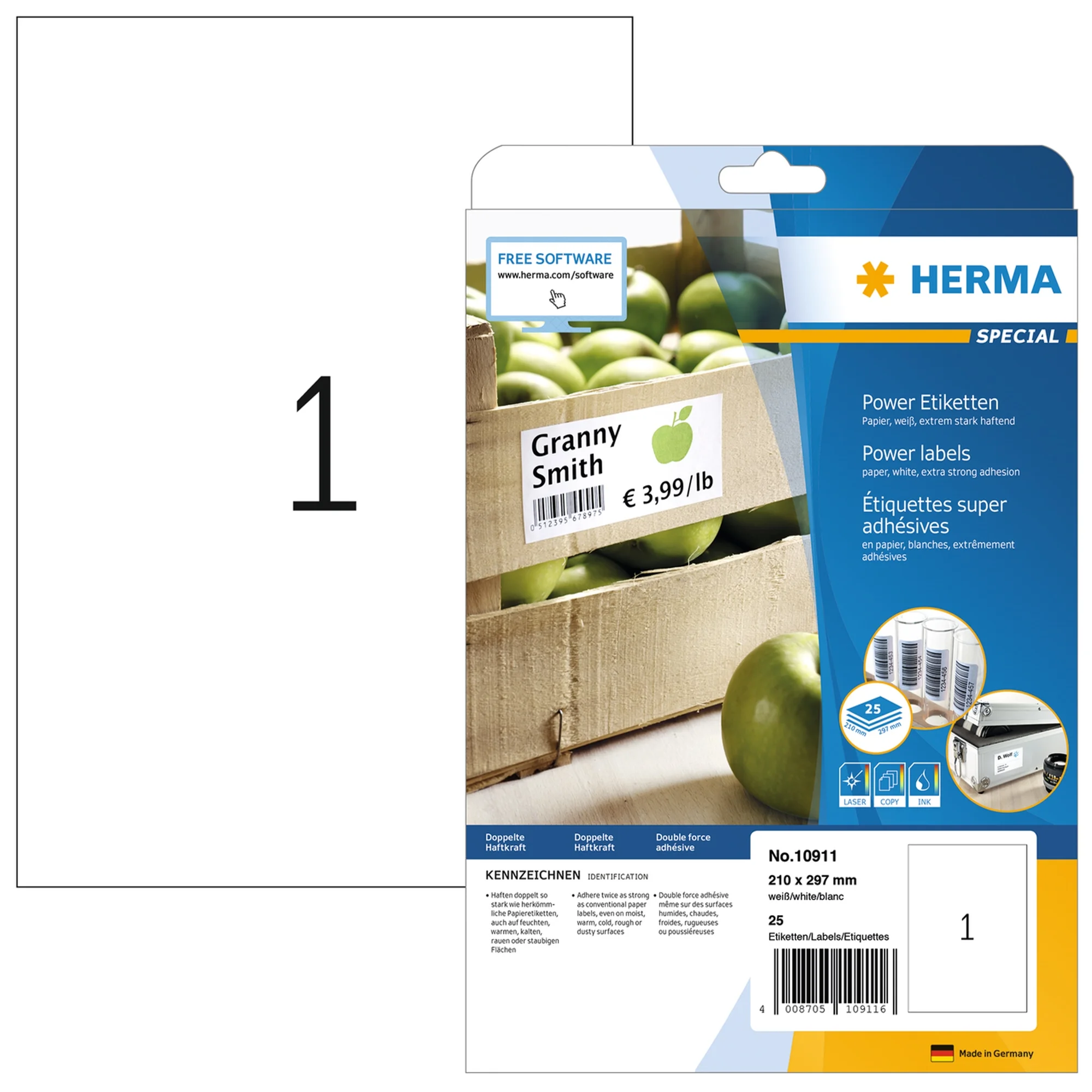 HERMA Power Etiketten SPECIAL, 210 x 297 mm, weiß (EAN: 4008705109116)