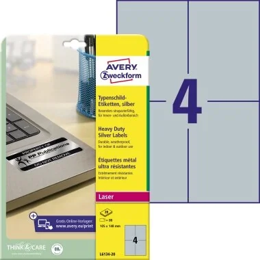 AVERY Zweckform Typenschild-Etiketten, 105 x 148 mm, silber (EAN: 4004182049846)