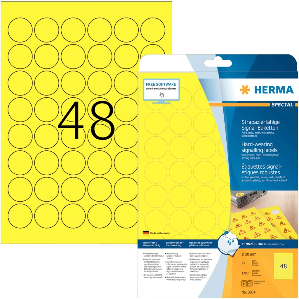 HERMA Signal-Etiketten SPECIAL, Durchmesser: 30 mm, gelb (EAN: 4008705080347)