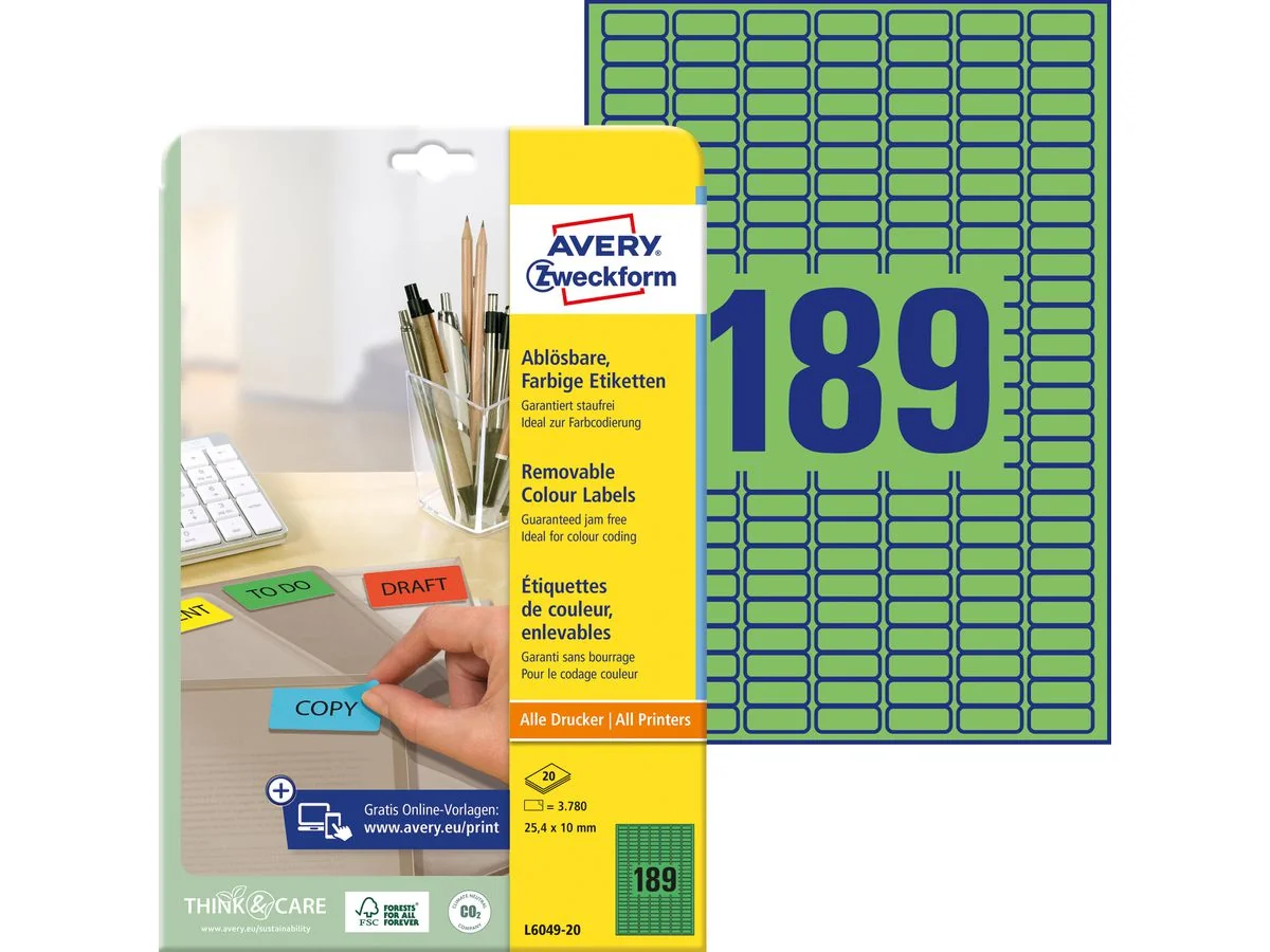 AVERY Zweckform Mini-Etiketten, 25,4 x 10 mm, grün (EAN: 4004182608968)