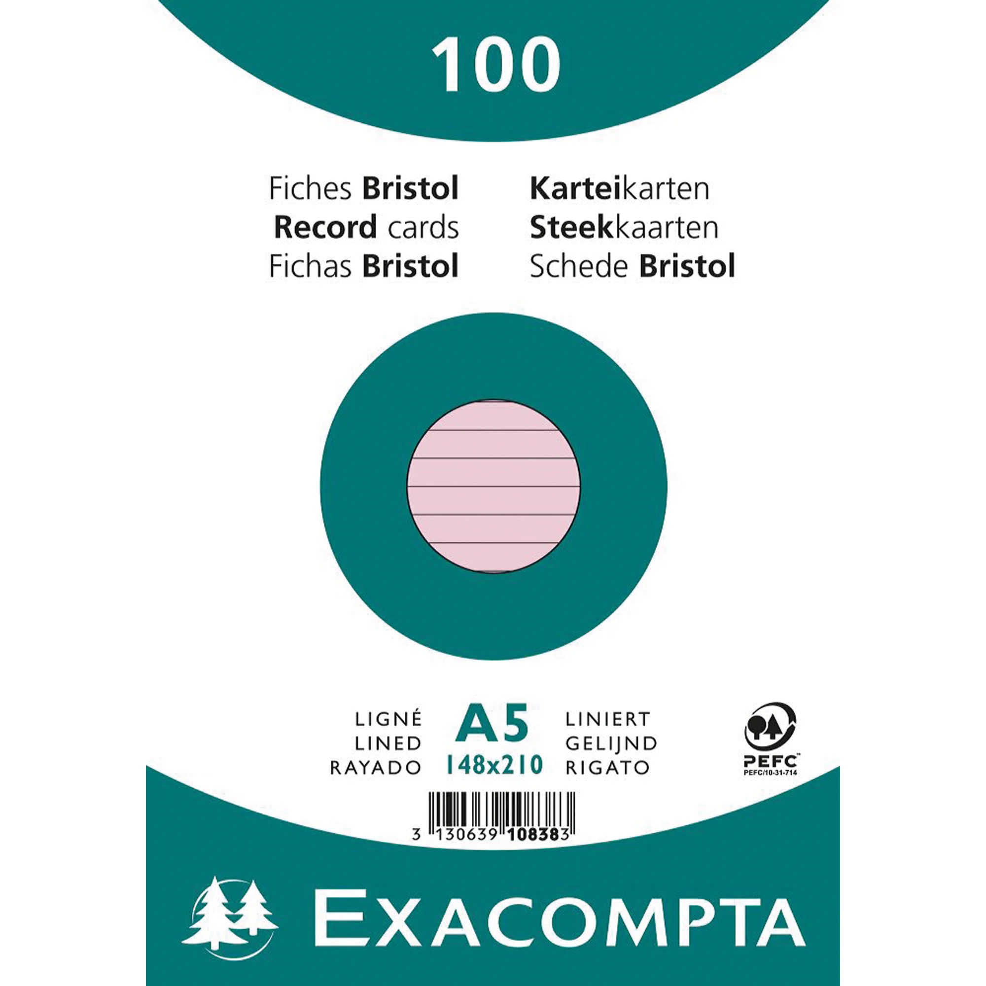 EXACOMPTA Karteikarten, DIN A5, liniert, rosa (EAN: 3130639108383)