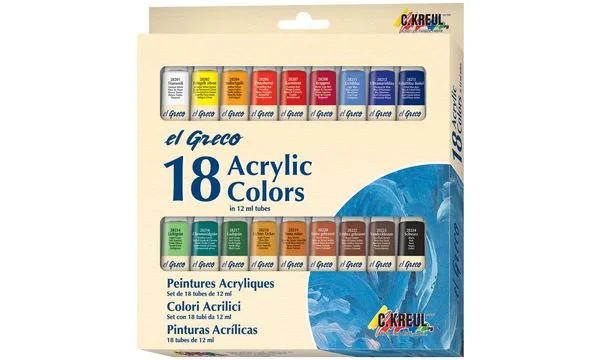 KREUL Acrylfarbe el Greco, 12 ml, 18er-Set, farbig sortiert (EAN: 4000798282516)