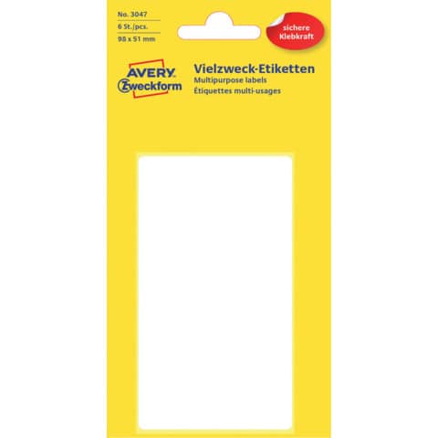 AVERY Zweckform Vielzweck-Etiketten, 98 x 51 mm, weiß, KP (EAN: 4004182030479)