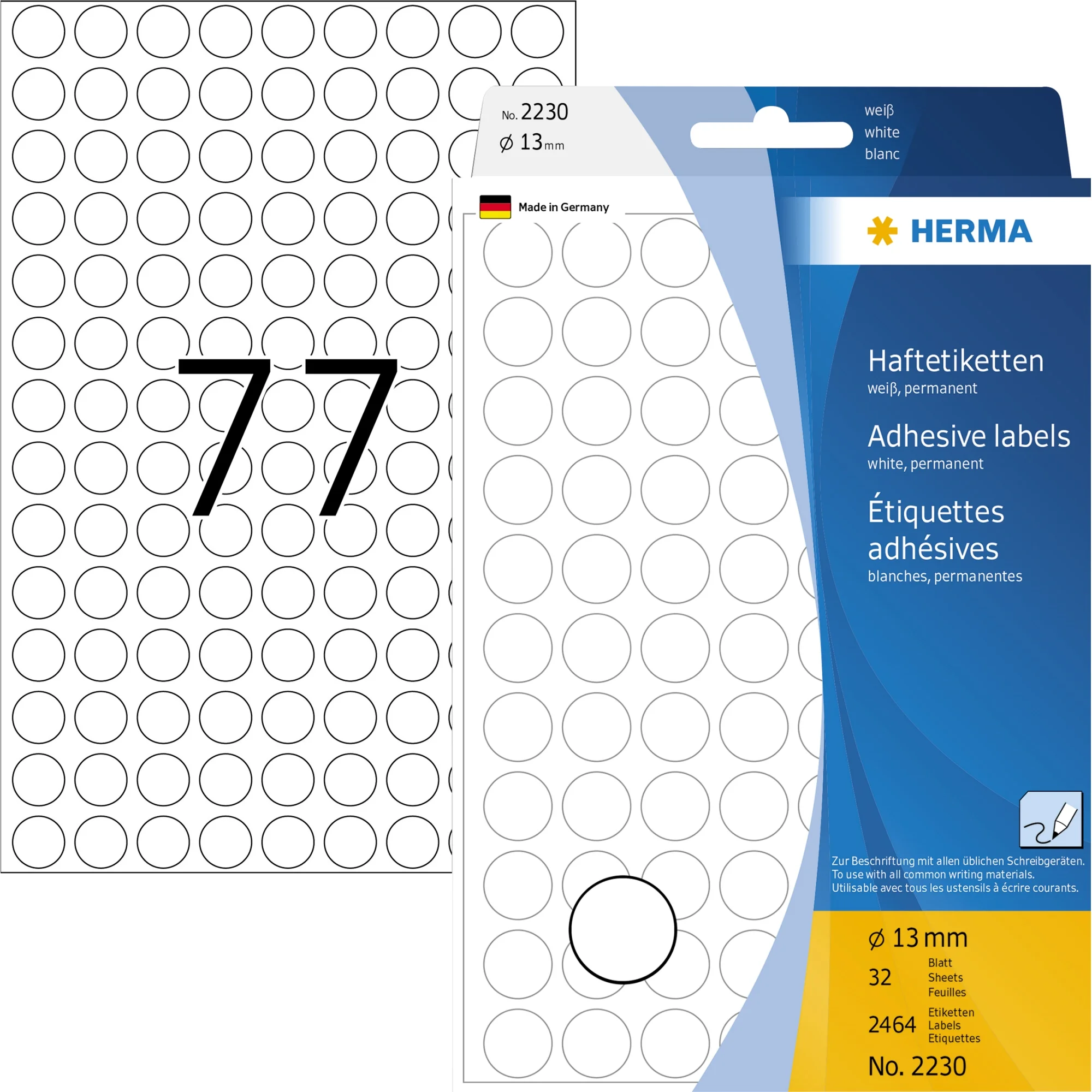HERMA Markierungspunkte, Durchmesser: 13 mm, weiß (EAN: 4008705022309)