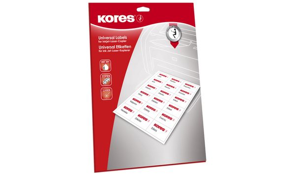 Kores Universal-Etiketten, 97 x 42,3 mm, weiß, 25 Blatt (EAN: 4045257725067)