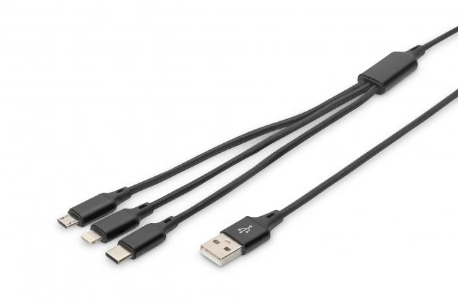 DIGITUS 3-in-1 Ladekabel, USB A-Lightning + Micro USB+USB-C (EAN: 4016032467113)