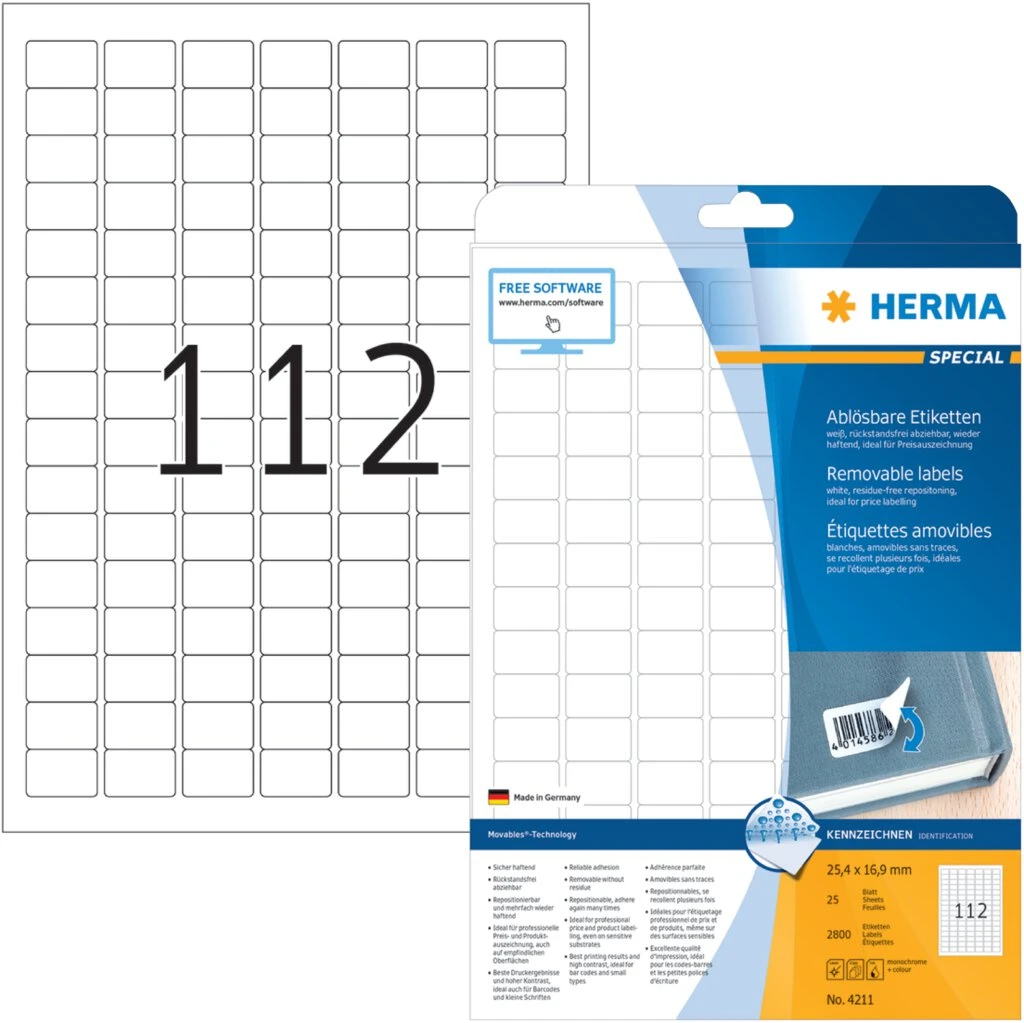 HERMA Universal-Etiketten SPECIAL, 25,4 x 16,9 mm, weiß (EAN: 4008705042116)