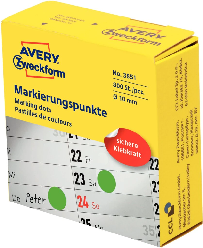 AVERY Zweckform Markierungspunkte, 10 mm, grün, Spender (EAN: 4004182038512)