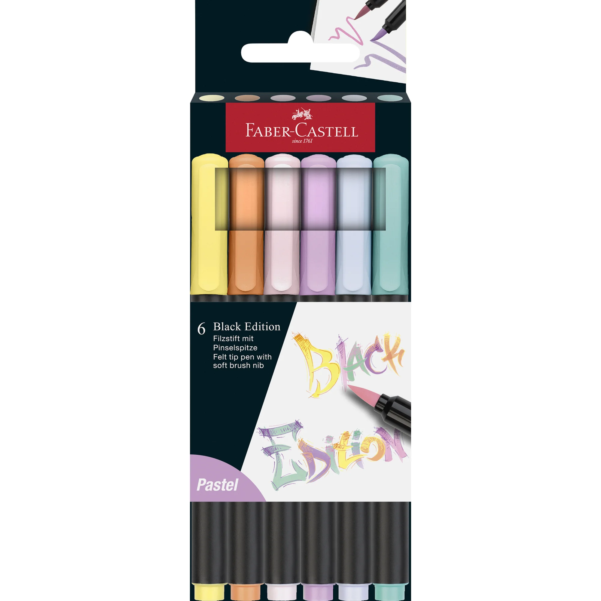 FABER-CASTELL Fasermaler Black Edition Pastell, 6er Etui (EAN: 4005401164531)