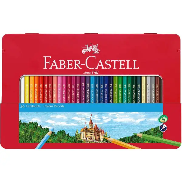 FABER-CASTELL Hexagonal-Buntstifte CASTLE, 36er Metalletui (EAN: 8991761324011)
