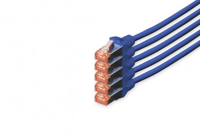 DIGITUS Patchkabel Kat. 6, S/FTP, 10,0 m, blau, 5er (EAN: 4016032442349)