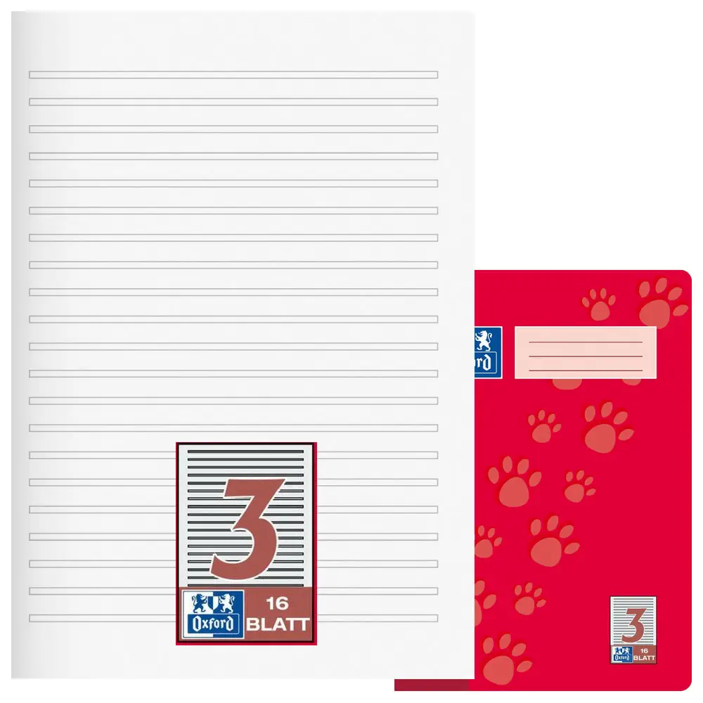 Oxford Junior Schulheft "Tatzen", DIN A4, Lineatur 3, rot (EAN: 4006144936805)
