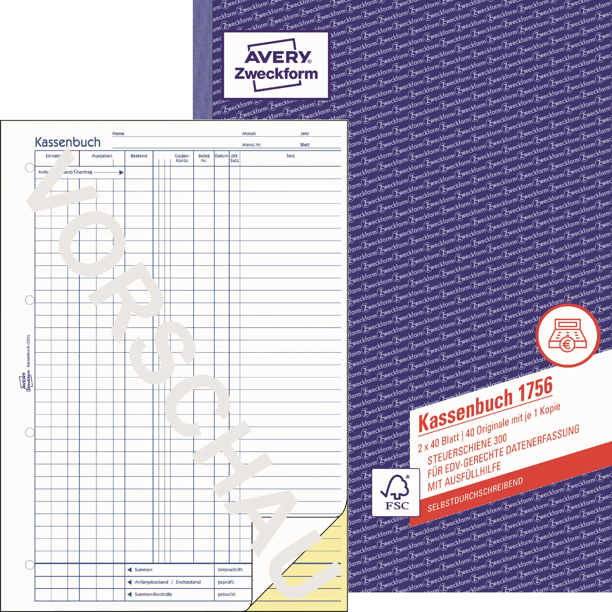 AVERY Zweckform Formularbuch "Kassenbuch", SD, A4 (EAN: 4004182017562)