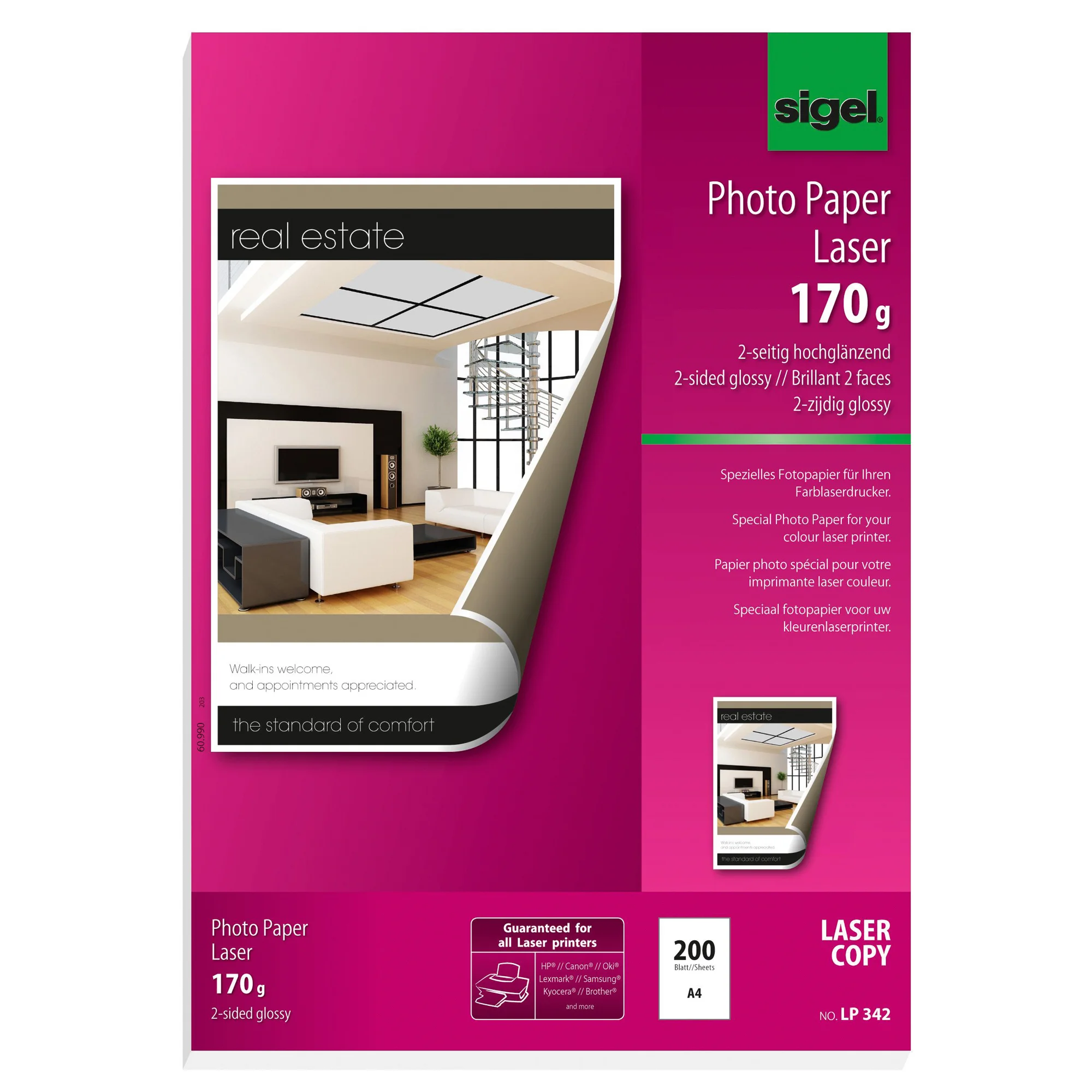 sigel Foto-Papier, DIN A4, 170 g/qm, 2-seitig glossy, hochweiß (EAN: 4004360998430)