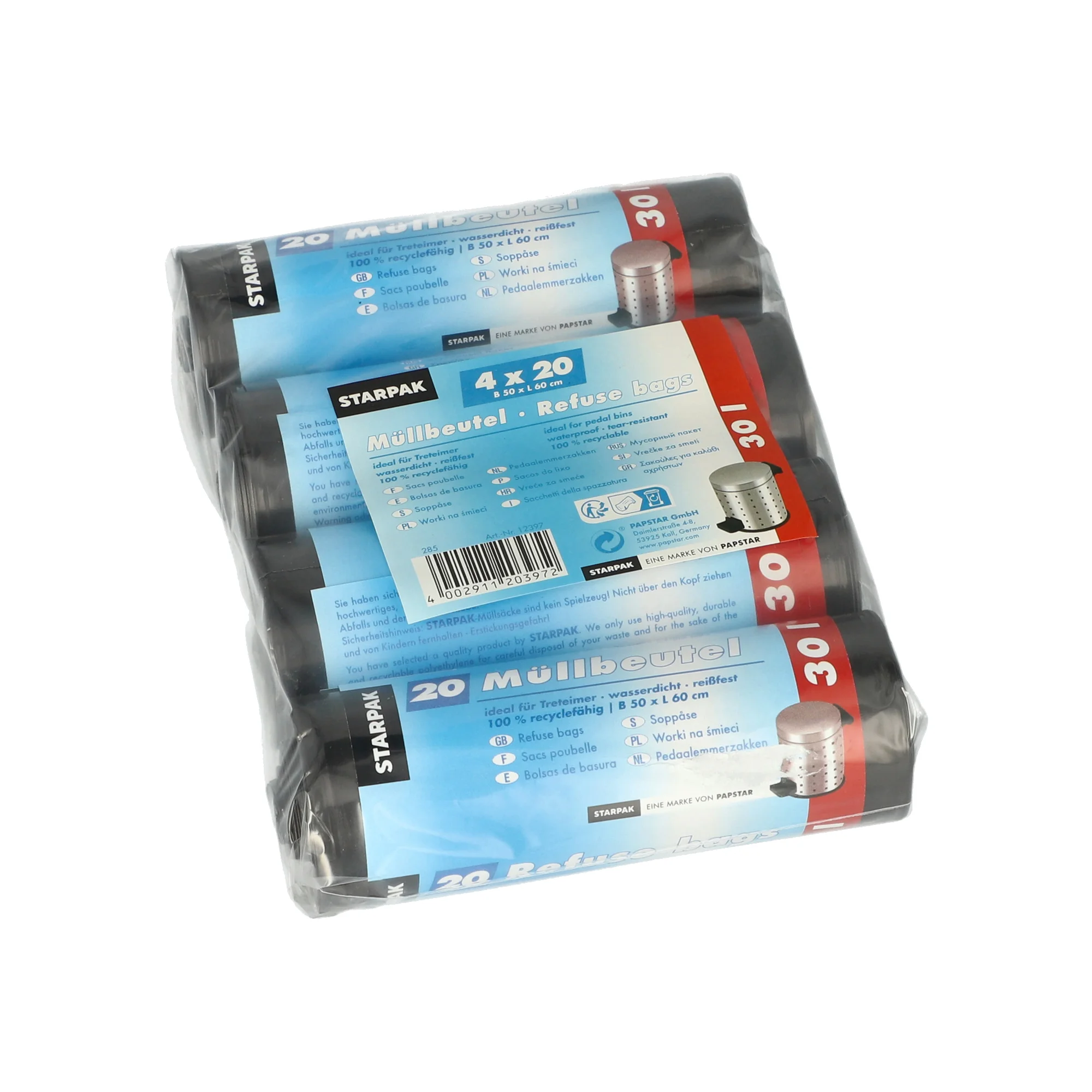 STARPAK Mülleimerbeutel LDPE, 30 Liter, grau (EAN: 4002911203972)