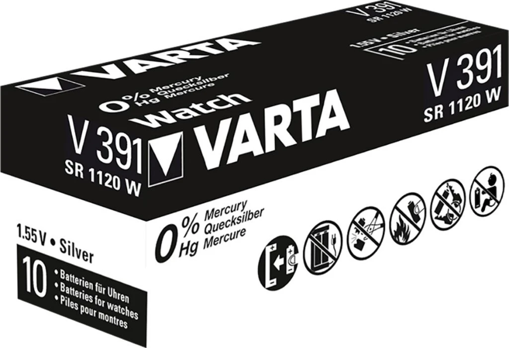 VARTA Silber-Oxid Uhrenzelle, V391 (SR55), 1,55 Volt (EAN: 4008496245789)