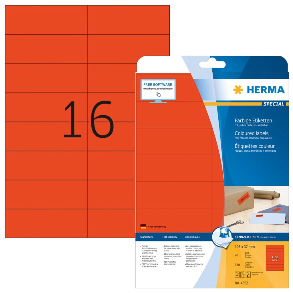 HERMA Universal-Etiketten SPECIAL, 105 x 37 mm, rot (EAN: 4008705045520)