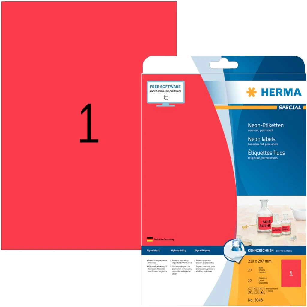 HERMA Universal-Etiketten SPECIAL, 210 x 297 mm, neon-rot (EAN: 4008705050487)