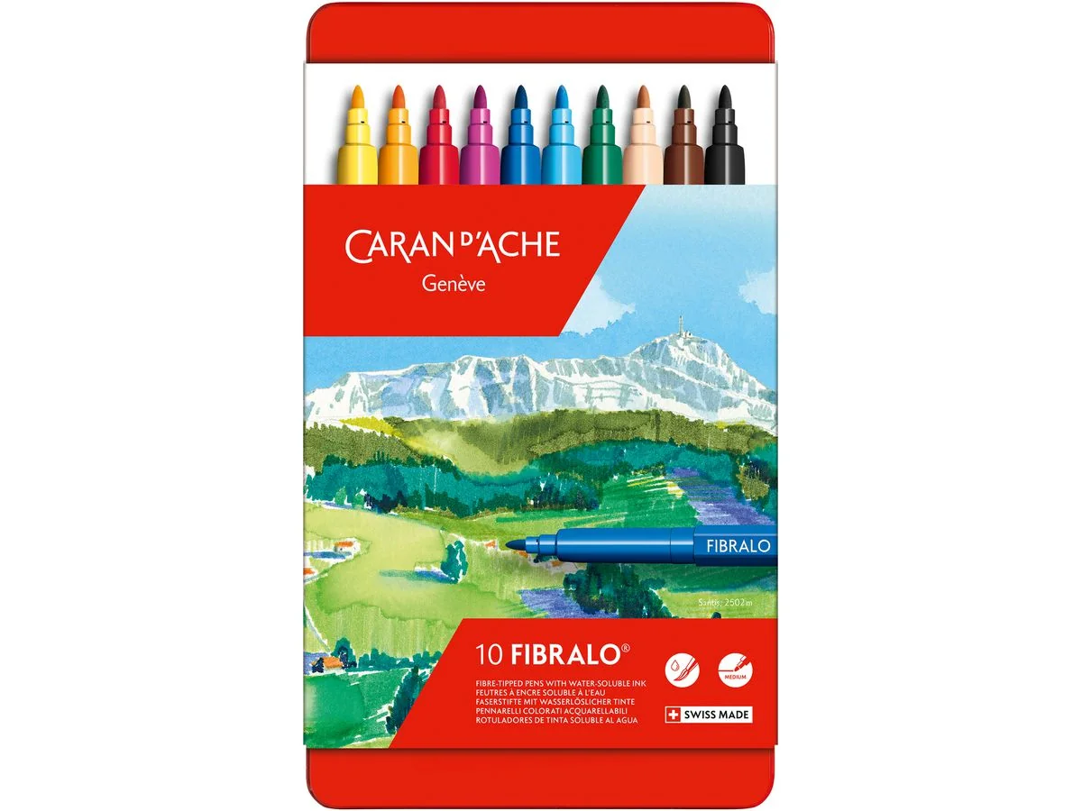 CARAN D'ACHE Fasermaler FIBRALO, 10er Metalletui (EAN: 7610186303104)