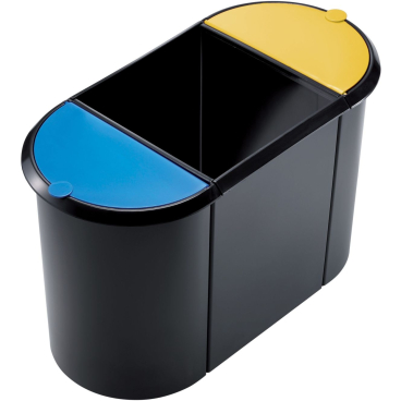 helit Papierkorb "the triple", oval, PE, schwarz/gelb/blau (EAN: 4012086091175)