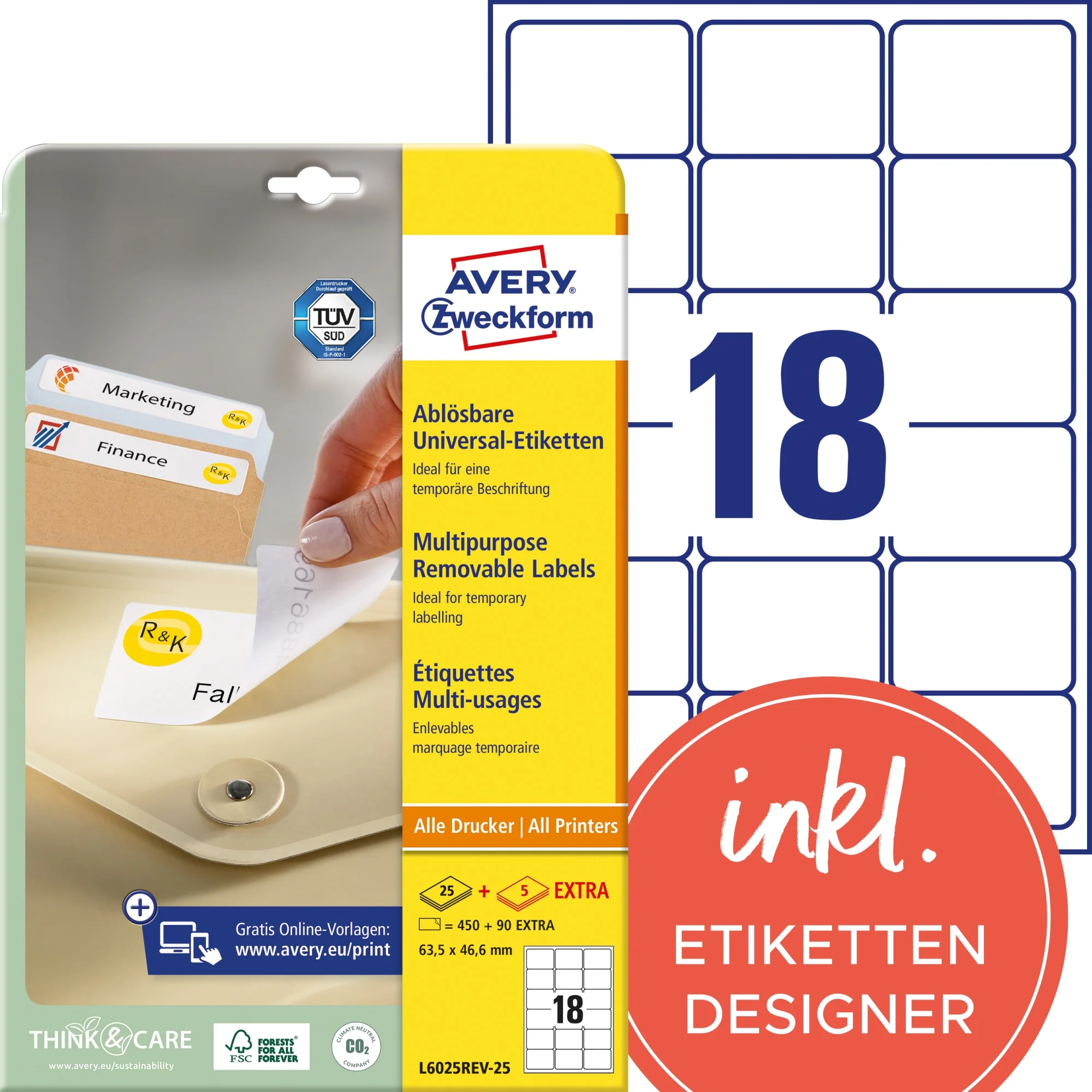 AVERY Zweckform Universal-Etiketten, 63,5 x 46,6 mm, weiß (EAN: 4004182060254)