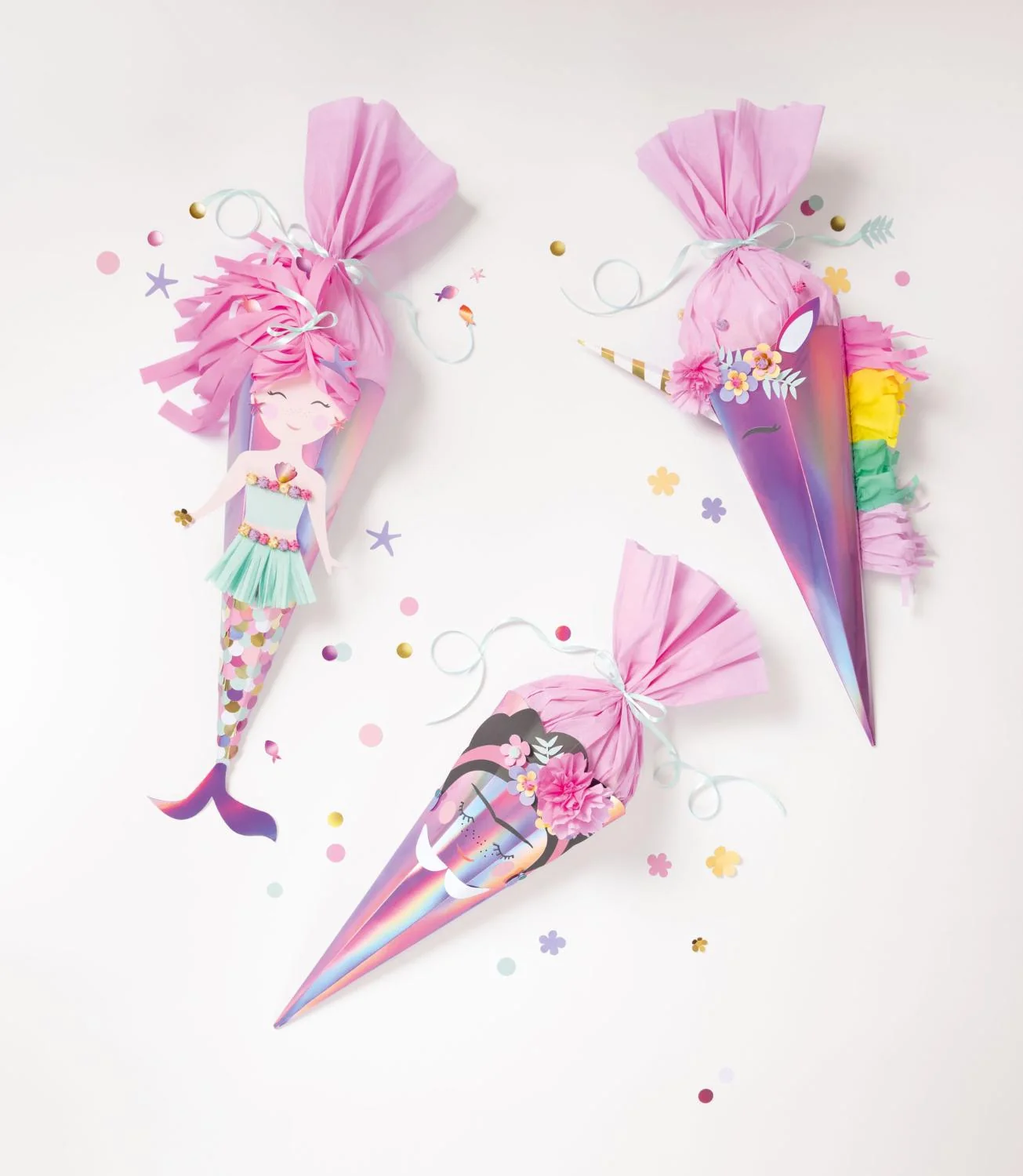folia Schultüten-Bastelset UNICORN SCHOOL, 3 Motive, irisierend pink (EAN: 4001868130454)