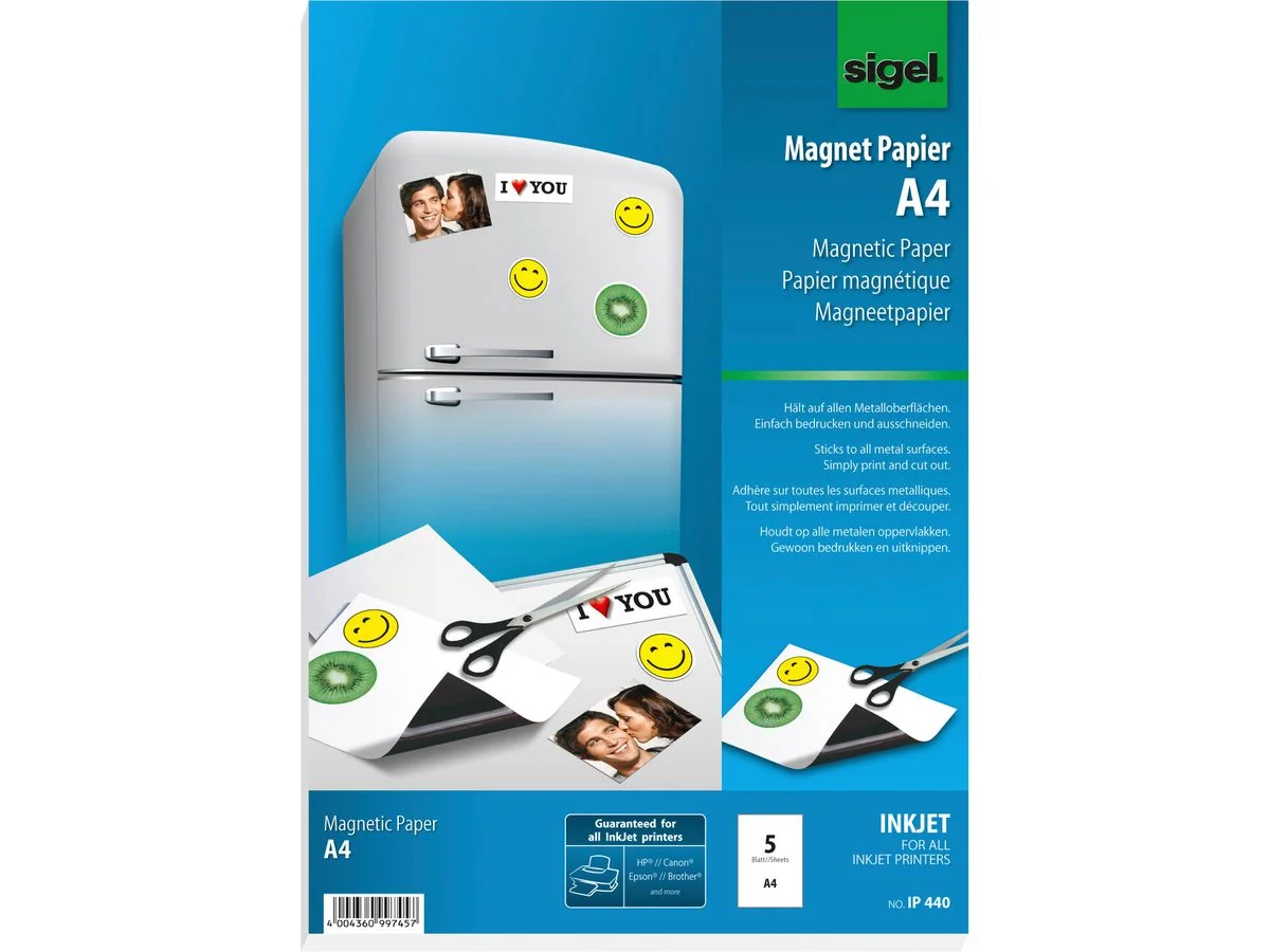 sigel Inkjet-Magnet-Papier, spezialbeschichtet, DIN A4, weiß (EAN: 4004360997457)