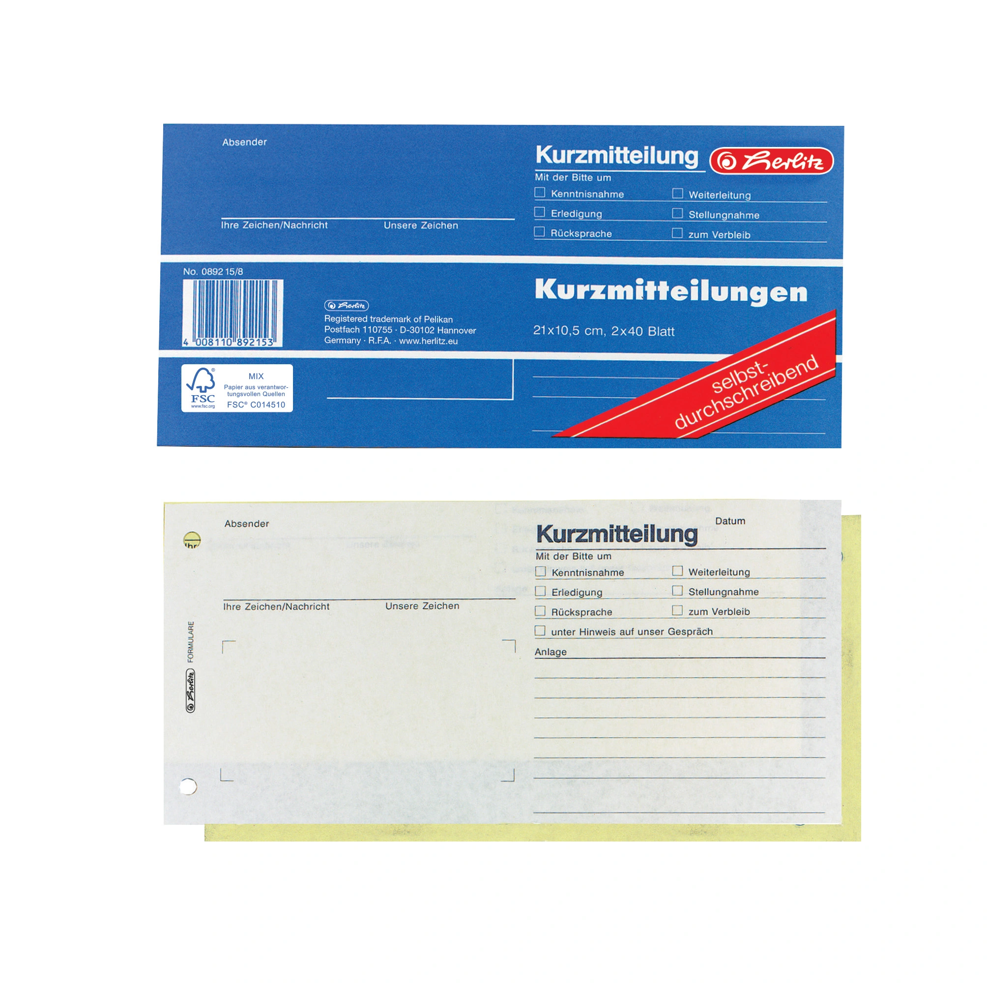 herlitz Formularbuch "Kurzmitteilung", 1/3 A4 quer (EAN: 4008110892153)