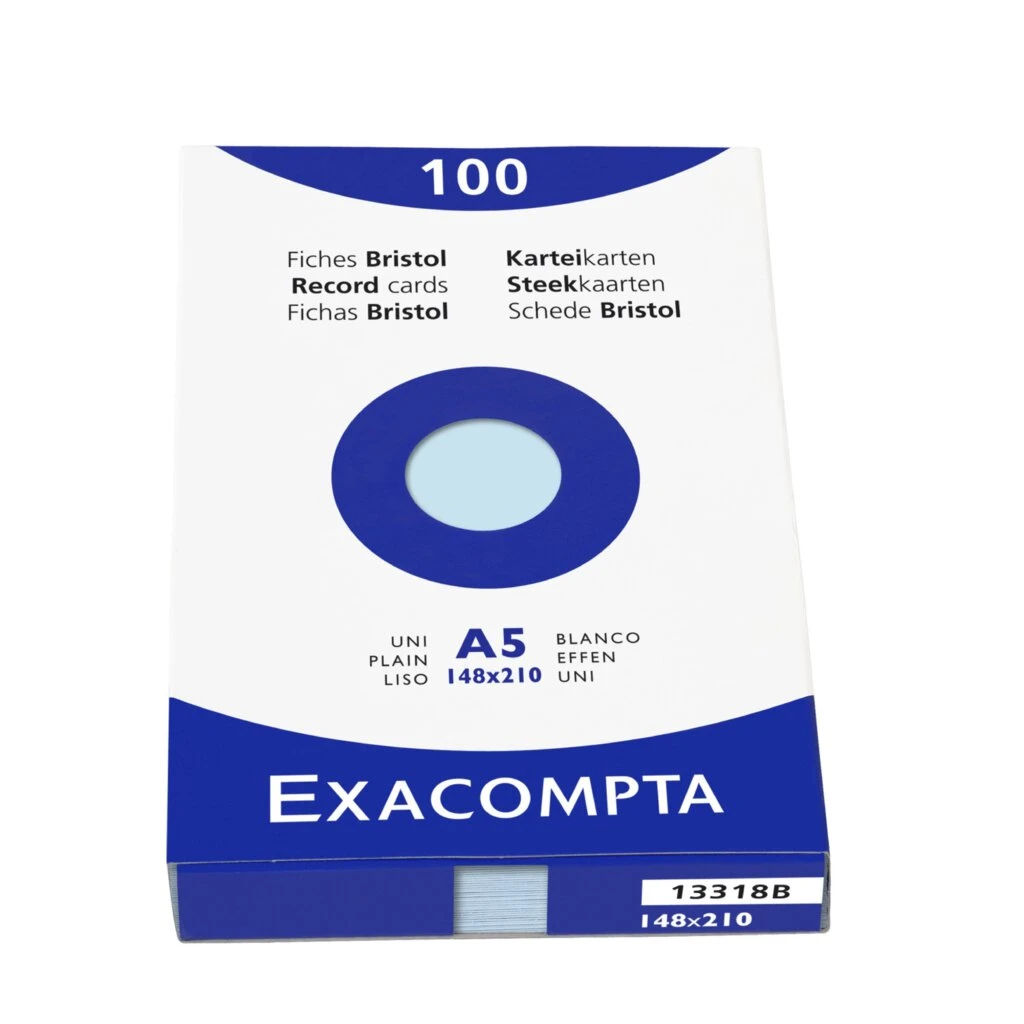 EXACOMPTA Karteikarten, DIN A5, blanko, azurblau (EAN: 3130630133186)