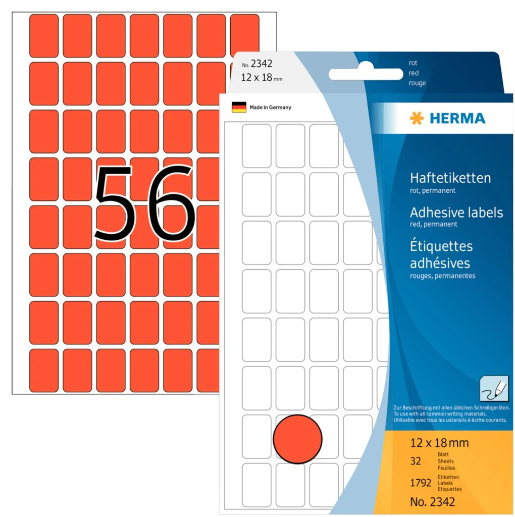 HERMA Vielzweck-Etiketten, 12 x 18 mm, rot, Großpackung (EAN: 4008705023429)