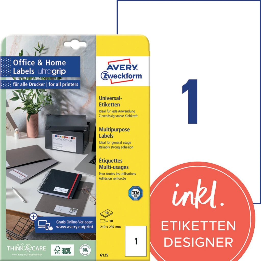 AVERY Zweckform Universal-Etiketten Office&Home, 210 x 297mm (EAN: 4004182061251)