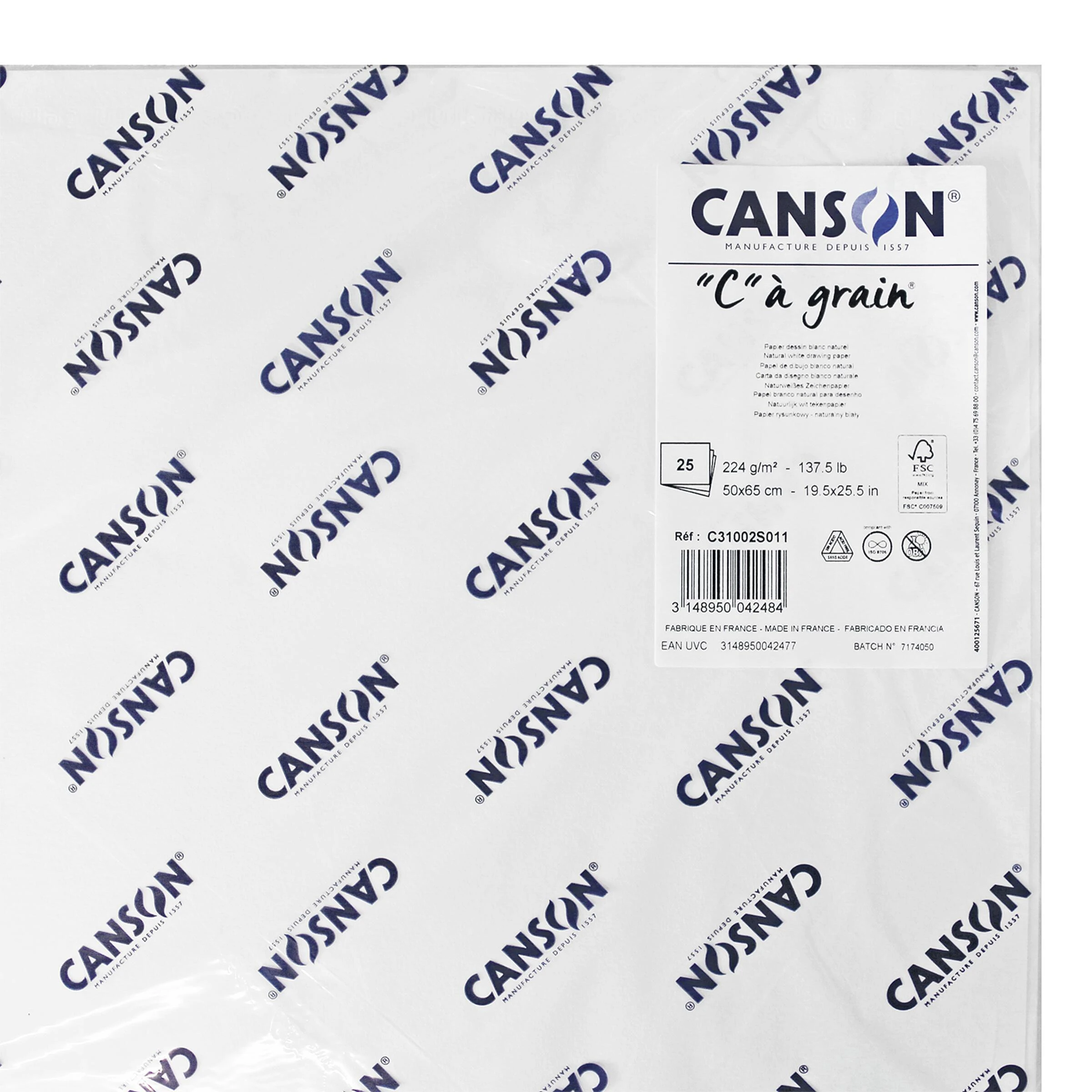 CANSON Zeichenpapier "C" à Grain, 224 g/qm, 500 x 650 mm (EAN: 3148950042477)