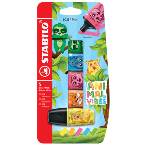 STABILO Textmarker BOSS MINI Animal Vibes, 5er Kartonetui (EAN: 4006381624169)