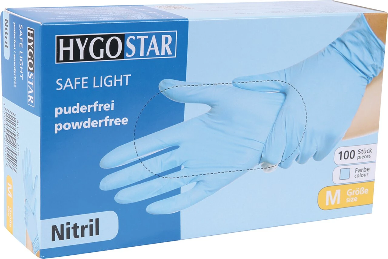 HYGONORM Nitril-Handschuh "SAFE LIGHT", M, blau, puderfrei (EAN: 4015544270518)
