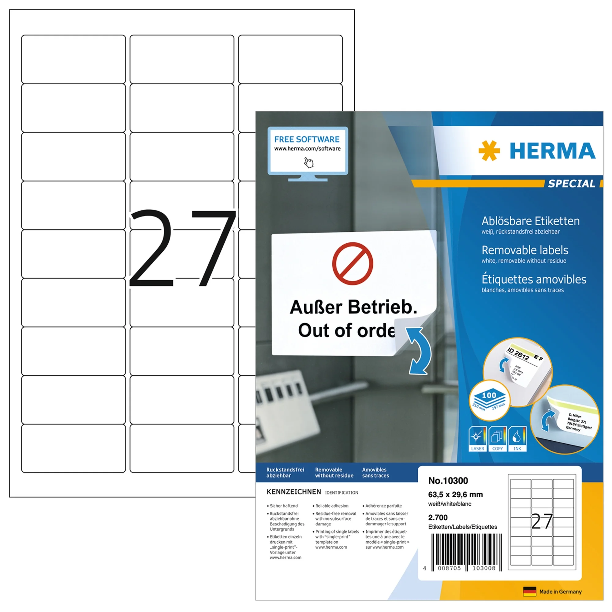 HERMA Universal-Etiketten SPECIAL, 63,5 x 29,6 mm, weiß (EAN: 4008705103008)
